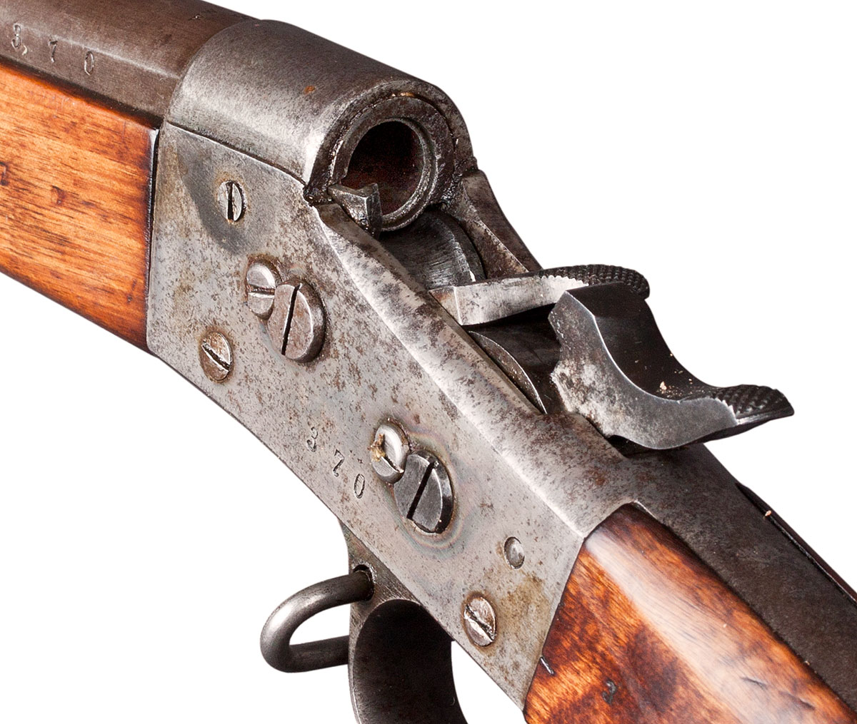 Cocked action with breech block opened.