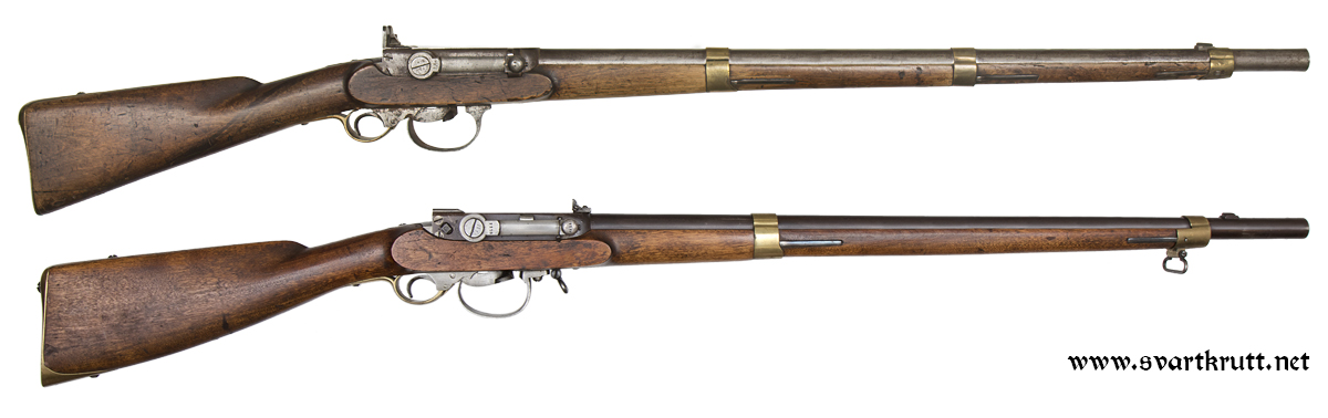 Kammerladningsgeværer for Marinen. Ovenfra og ned: Modell 1845 og Modell 1857.
